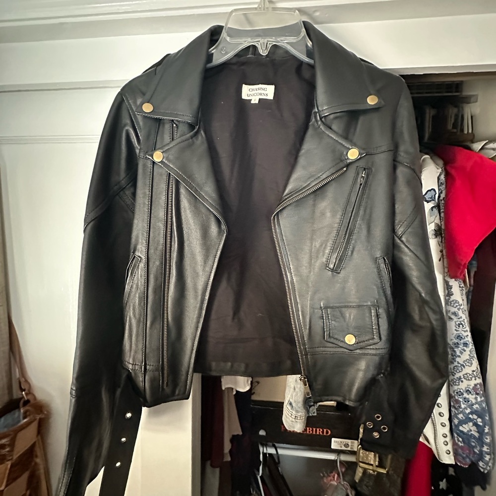 Chasing Unicorns Lonestar Black Leather Biker Jacket View 3